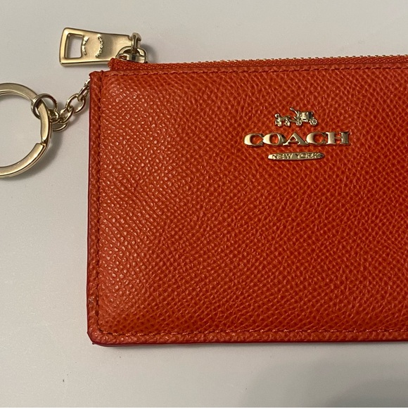 NWOT Coach Leather Key Fob Card Holder Melon Orange Gold Logo - Picture 2 of 11